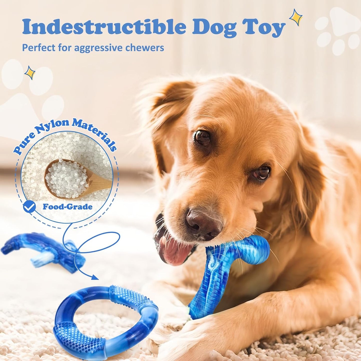 3Pack Dog Toys for Aggressive Chewers Dog Chew Toy Tough Dog Toys to Keep Them Busy Bacon Flavor Teething Chew Toys & Dental Health for Large Medium Small Breeds (Blue)