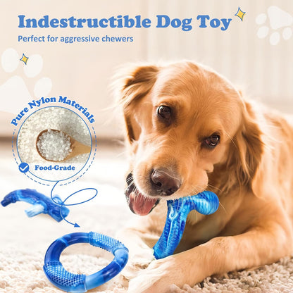3Pack Dog Toys for Aggressive Chewers Dog Chew Toy Tough Dog Toys to Keep Them Busy Bacon Flavor Teething Chew Toys & Dental Health for Large Medium Small Breeds (Blue)