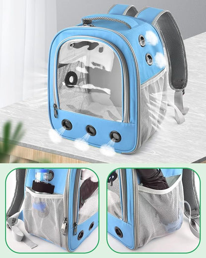Guinea Pig Carrier Backpack, Portable Rabbit Travel Carring Bag for Pet Bunny Chinchilla Bearded Dragon Hamster Parrot Outgoing Pouch Case with Water Bottle Holder & Detachable Pad (Blue)