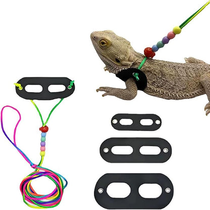 AIITLE Soft Leather Lizard Leash & Harness - Adjustable 3-Size Pack Bearded Dragon Harness for Small Pets: Chameleons, Ferrets, Hamsters, Juvenile Iguanas, Black