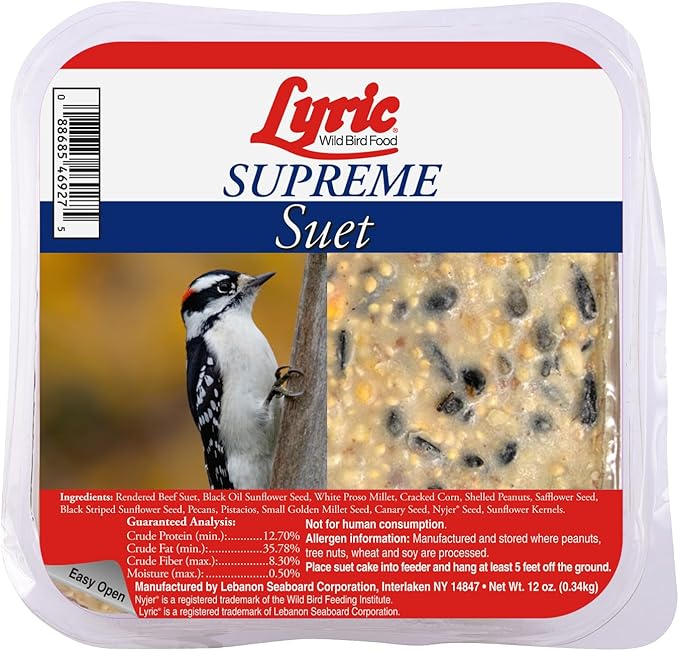 Lyric Supreme Wild Bird Seed Suet Cakes for Wild Birds, 12 oz. (12 Pack)