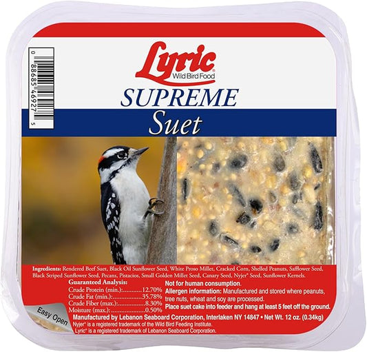 Lyric Supreme Wild Bird Seed Suet Cakes for Wild Birds, 12 oz. (12 Pack)