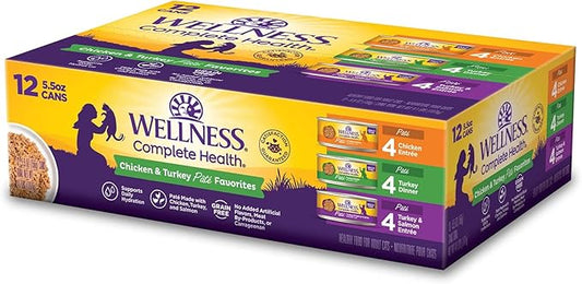 Wellness Complete Health Chicken & Turkey Pate Favorites Variety Pack, 5.5 Ounces Can (Pack of 12)