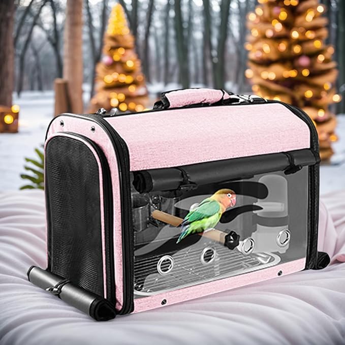 Sanmoncare Bird Carrier Bag Cockatiel Travel Cage with Stand, Lightweight Travel Carrier for Small Bird, Portable Parrot Travel Bag, Pet Transparent Travel Backpack