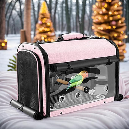 Sanmoncare Bird Carrier Bag Cockatiel Travel Cage with Stand, Lightweight Travel Carrier for Small Bird, Portable Parrot Travel Bag, Pet Transparent Travel Backpack