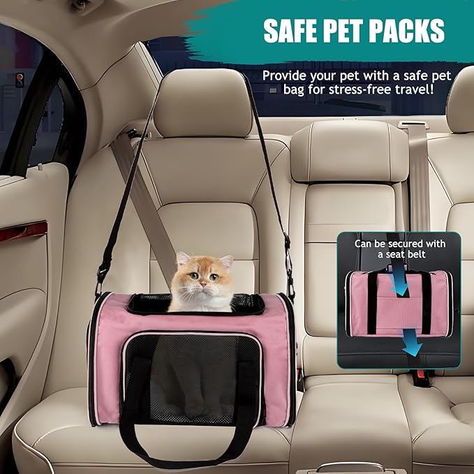 Top tasta Dog Cat Carrier Pet Carriers for Large Cats Small Dogs Carrier Soft Sided Puppy up to 25Lbs Dog Carrier Portable Foldable Dog Cat Travel Carrier (Large-Pink-20 * 13 * 13)