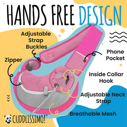 Pet Sling Carrier - Soft Front-Chest Carrying Bag for Small Pets (Ideal for Dogs, Puppies & Cats 6–10 lbs) - Carefully Sized for Yorkshire Terrier, Maltese, Toy Poodle, Papillon -(Pink-L)