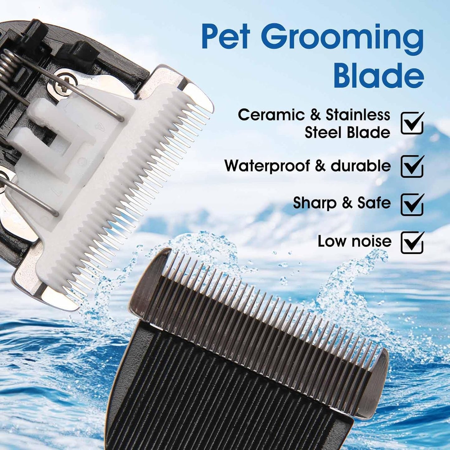 2 Pack Dog Grooming Replacement Blade Compatible with Oneisall Low Noise Dog Clippers, Dog Hair Vacuum Clipper Made of Ceramic Blade & Stainless Steel Blade Size 0.5mm