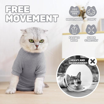 Breathable Cat Recovery Suit for Female/Male, Anti-Licking Kitten Onesie - Cat Surgery Pajamas with Sleeve After Spay, Prevent Shedding, Abdominal Wounds, Skin Diseases or E-Collar Alternative