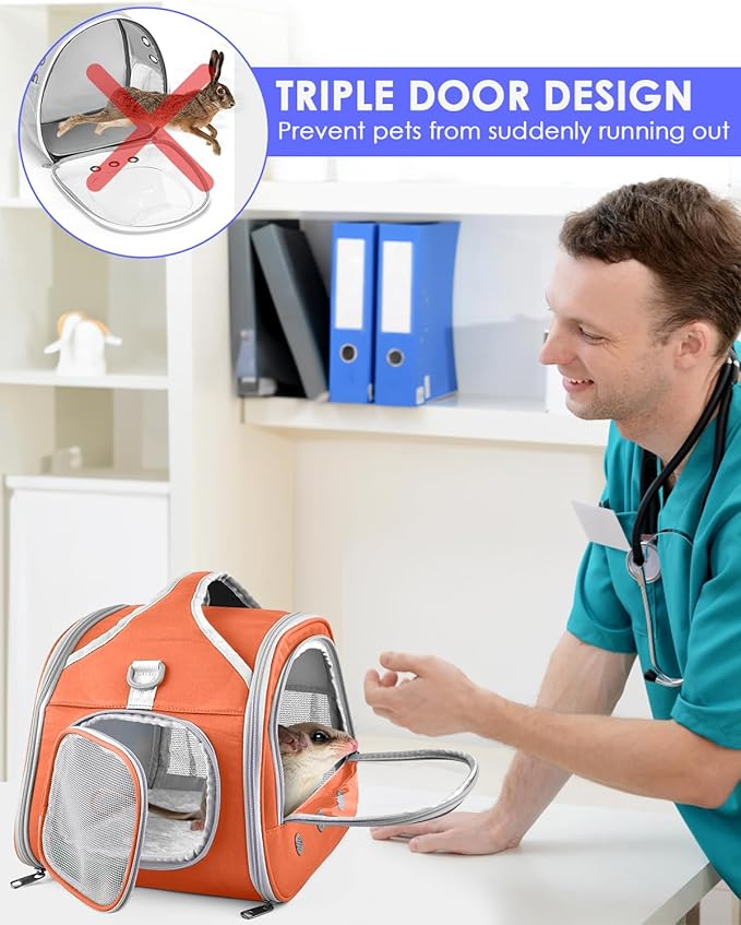 Bissap Bearded Dragon Travel Carrier, Portable Guinea Pig Carrier Bag Tortoise Carrier Pouch for Bunny Hamster Chinchilla Hedgehog Lizard Bird Outgoing Reptile Travel Carrying Case - Orange