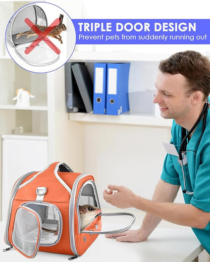 Bissap Bearded Dragon Travel Carrier, Portable Guinea Pig Carrier Bag Tortoise Carrier Pouch for Bunny Hamster Chinchilla Hedgehog Lizard Bird Outgoing Reptile Travel Carrying Case - Orange