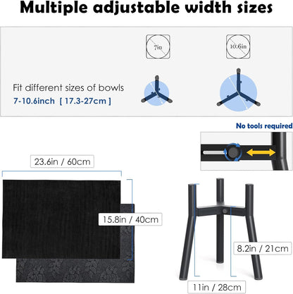 Dog Bowl Stand for Medium Large Dogs with Mat, Adjustable Width Elevated Dog Bowls for 7-10.6" Wide Bowls, Raised Food Water, 11 inch Tall Single Holder, Bowl Not Included