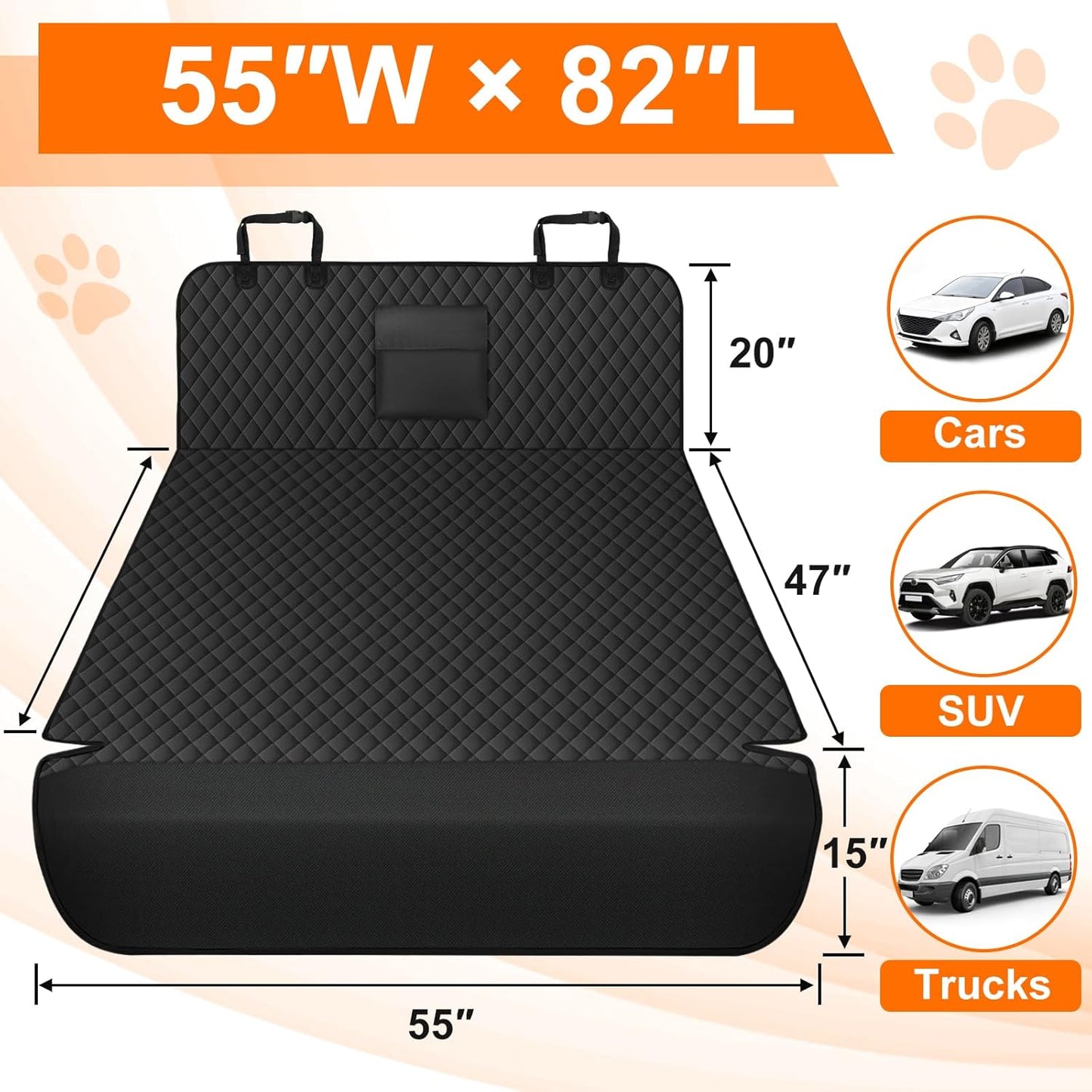 SUV Cargo Liner for Dogs - Waterproof Dog Car Seat Cover Mat for SUVs, Sedans, Vans & Trunks with Non-Slip Bumper Flap Protector, Scratchproof Large Size Universal Fit, Black