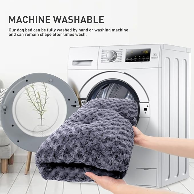 KSIIA Washable Dog Bed Deluxe Plush Dog Crate Beds Comfy Kennel Pad Anti-Slip Pet Sleeping Mat for Large, Jumbo, Medium, Small Dogs Breeds, 53" x 36", Dark Grey