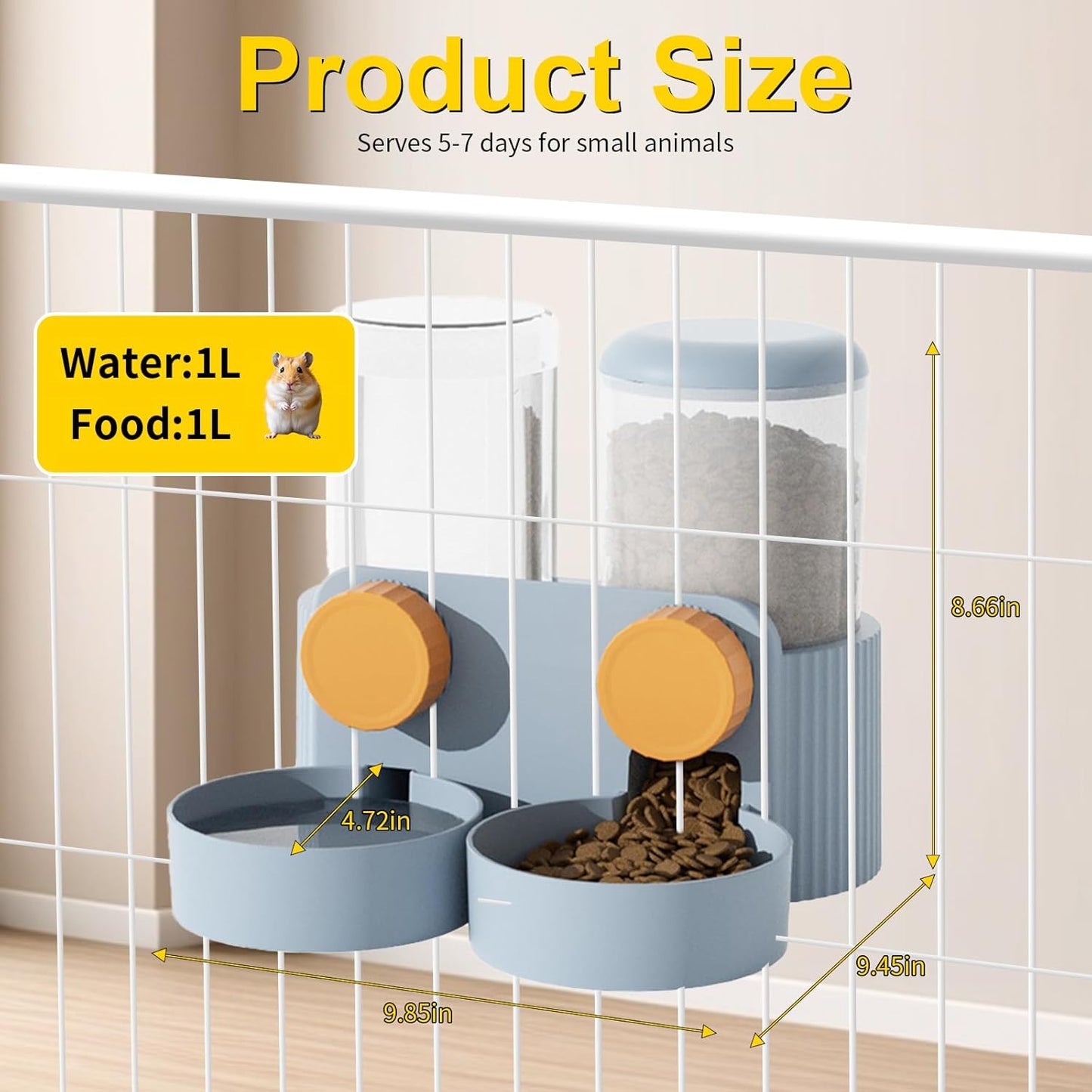 Rabbit Automatic Food Feeder and Water Dispenser Bunny Gravity Feeding Station Waterer Set Hanging Self-Dispensing Feeder for Ferret,Guinea Pigs Chinchillas Hedgehog (Blue)