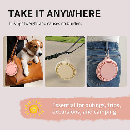 Collapsible Dog Bowls 2-Pack, Portable Travel Dog Bowl with Carabiner, Food-Grade Silicone Pet Bowl for Hiking, Walking (Macaron Pink and Yellow)