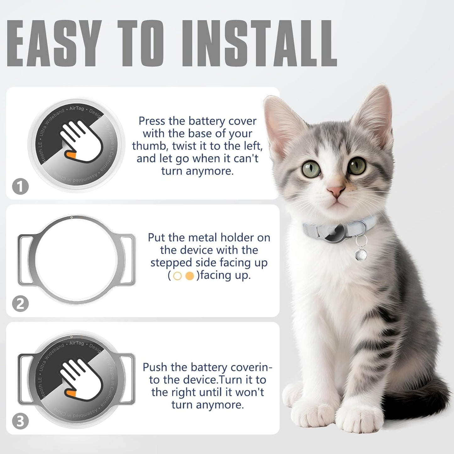 AirTag Cat Collar, Ultra Elastic Cat Tracker Collar, Airtag Holder Compatible with Apple Air Tag, [Lightweight & Scratch Resistant] Adjustable Stepless GPS Pet Collar for Cats Kittens, Grey