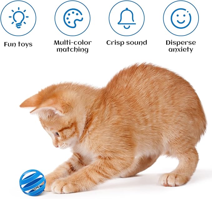 Kasyat 21 Pieces Plastic Cat Balls with Bells Bulk Inside Kitten Chase Toys Lattice Pounce Rattle Ball with Black Plush Drawstring Bag for Cat Exercise and Play Indoor