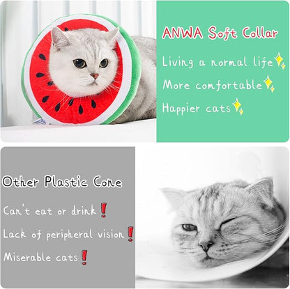 ANWA Adjustable Cat Cone Collar Soft, Cute Cat Donut Collar After Surgery, Kitten Recovery Cones to Stop Licking