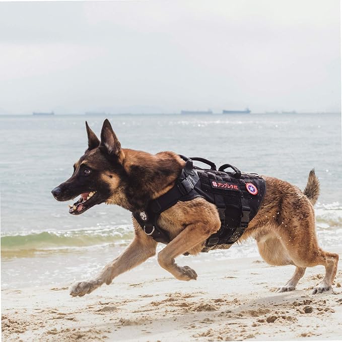 OneTigris Large Tactical Dog Harness, No Pulling Adjustable Dog Vest Harness, Heavy Duty Dog Harness with Handle, Large Hook and Loop Panels for Patch