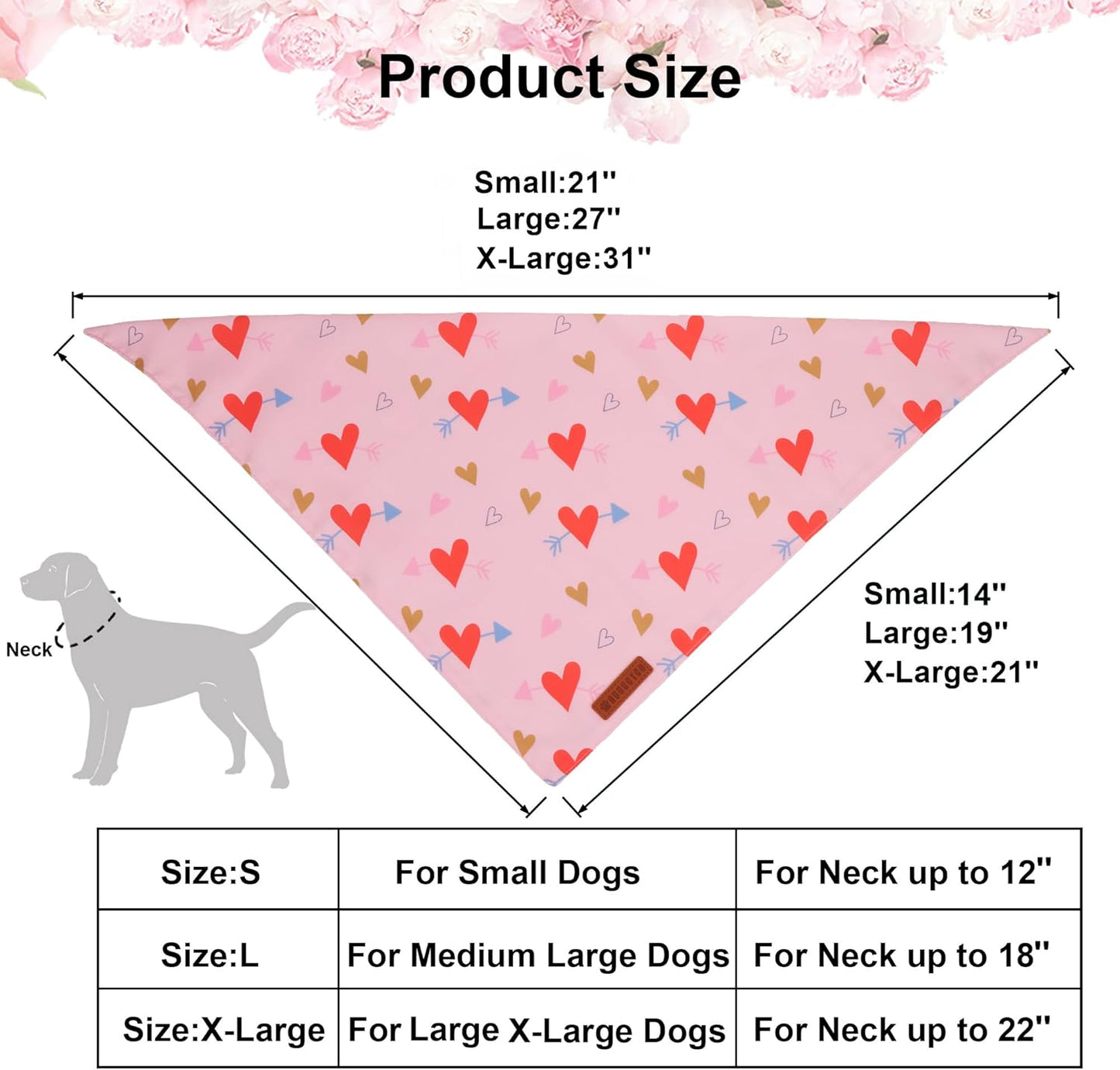 ADOGGYGO Valentine Dog Bandana, Blue Pink Heart Pet Scarf, Premium Durable Fabric, Adjustable Fit Pet Valentine Bandanas for Large and Extra Large Dogs (X-Large)