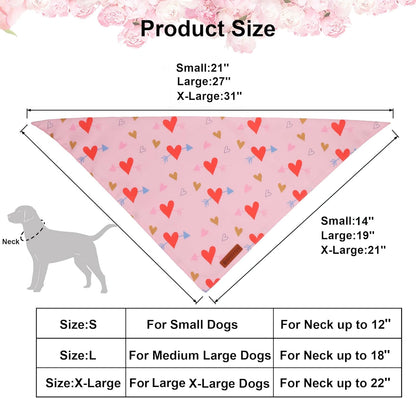 ADOGGYGO Valentine Dog Bandana, Blue Pink Heart Pet Scarf, Premium Durable Fabric, Adjustable Fit Pet Valentine Bandanas for Large and Extra Large Dogs (X-Large)