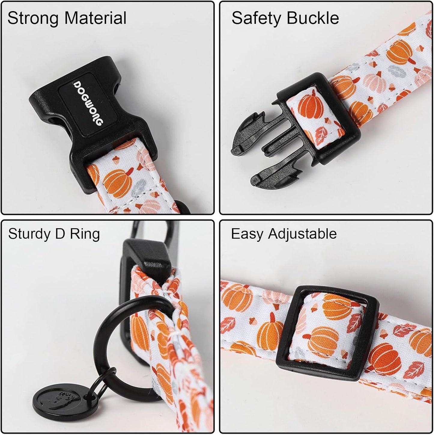 DOGWONG Halloween Pumpkin Dog Collar, Cotton Fall Dog Collar Cute Comfortable Fall Dog Collars Thanksgiving Necklace for Small Girl Boy Puppy Dogs