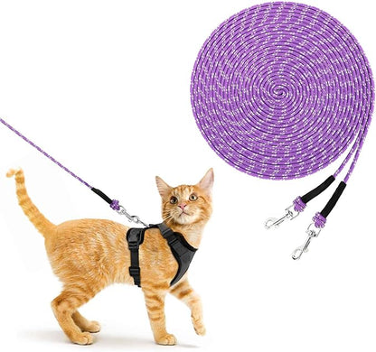 Rypet Reflective Cat Long Leash - 50 FT Escape Proof Walking Leads Yard Long Leash Durable Safe Personalized Extender Leash Traning Play Outdoor for Kitten, Puppy, Rabbit and Small Animals(Purple-L)