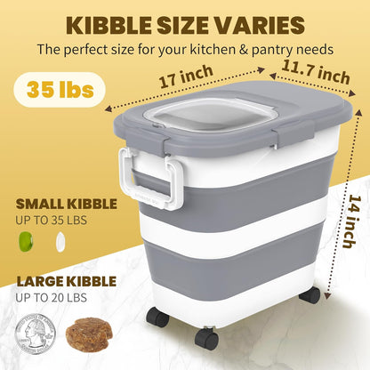 HOYTAMDA 25-35Lbs Rice Container,Collapsible Airtight Food Storage Containers with Wheels,Handle,Rice Storage Container with Small Bin and Scoop,Rice Dispenser for Flour Sugar Cereal Grain Dog Cat