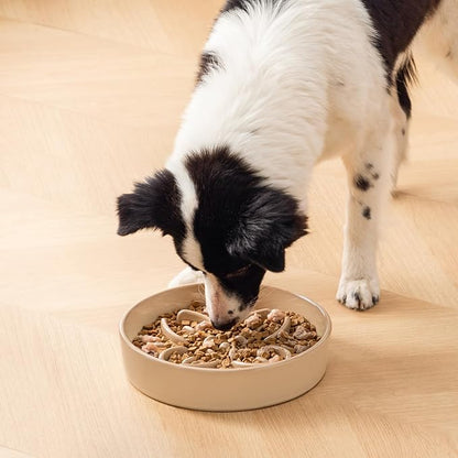 vancasso Ceramic Slow Feeder Dog Bowls, Puzzle Dog Food Bowls with Floral Maze, Anti -Slip Pet Food Dish for Large Breed, 3 Cups, Brown