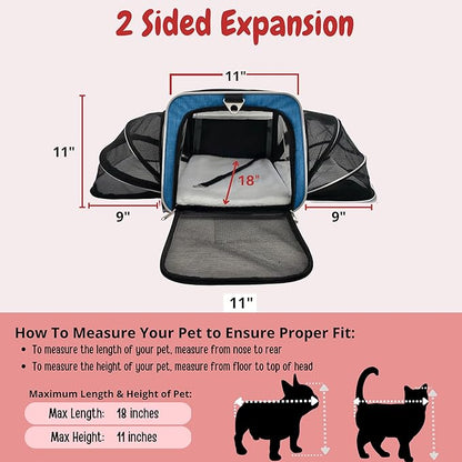 Airline Approved Expandable Premium Pet Carrier on Wheels- Two Sided Expandable Rolling Carrier- Designed for Dogs & Cats- Extra Spacious Soft Lined Carrier! (Blue)
