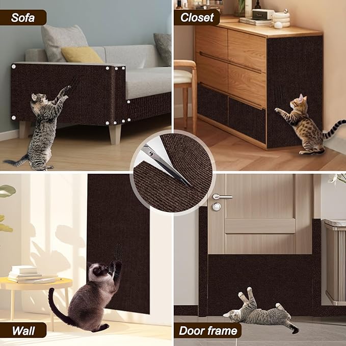 Cat Scratch Mat,118.5"x15.9" Trimmable Self-Adhesive Cats Scratch Carpet,Couch Protector from Cats Claw, Cat Scratch Furniture Protector, Indoor Furniture Protection for Chair, Wall,Sofa (Brown)
