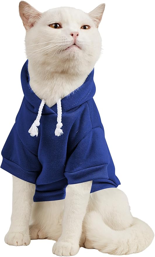 QWINEE Basic Dog Hoodie Sweatshirt Puppy Sweater Warm Cat Costumes Pet Clothes for Chihuahua Puppy Kitten Small Medium Dogs Royal Blue Medium