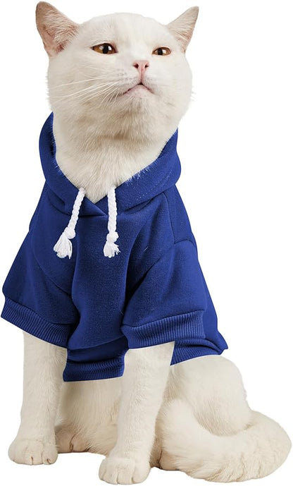 QWINEE Basic Dog Hoodie Sweatshirt Puppy Sweater Warm Cat Costumes Pet Clothes for Chihuahua Puppy Kitten Small Medium Dogs Royal Blue Small
