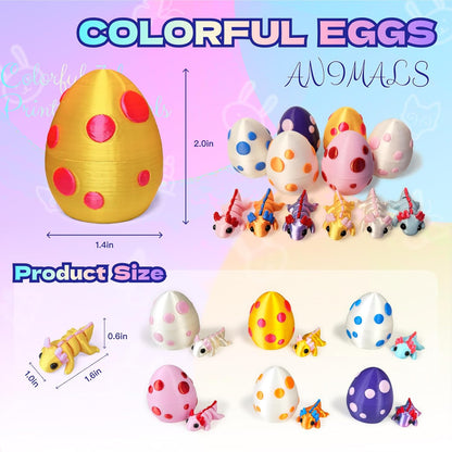 3D Printed Dragon Egg with Dragon Inside,Glowing at Night Dragon Egg Animal Figurines,3D Printed Animals Fidget Toys,Mysterious Gifts Teen Carnival Prizes（1PC） (6pc Set Egg)