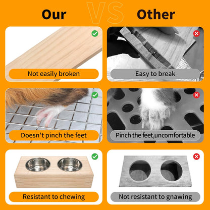 3 in 1 Rabbit Hay Feeder with Litter Box,Upgraded Wooden Hay Feeder Set for Guinea Pig Chinchilla Bunny Other Small Animals,Quick Cleaning & Large Capacity & Preventing Waste