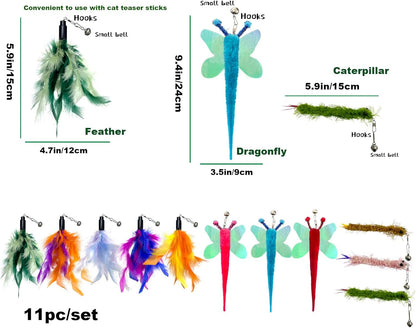 AcceLeah Cat Worm Toy Refills - Assorted Teaser Wand Toys with Bell (11 Pcs)
