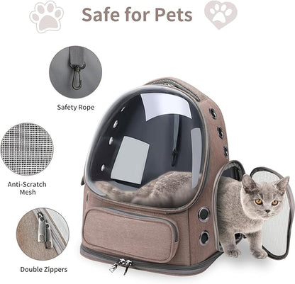 Cat Backpack Carrier for Cats and Small Dogs, Breathable Cat Bubble Backpack, Airline Approved Pet Travel Carrier for Hiking Camping Outdoor(Khaki)