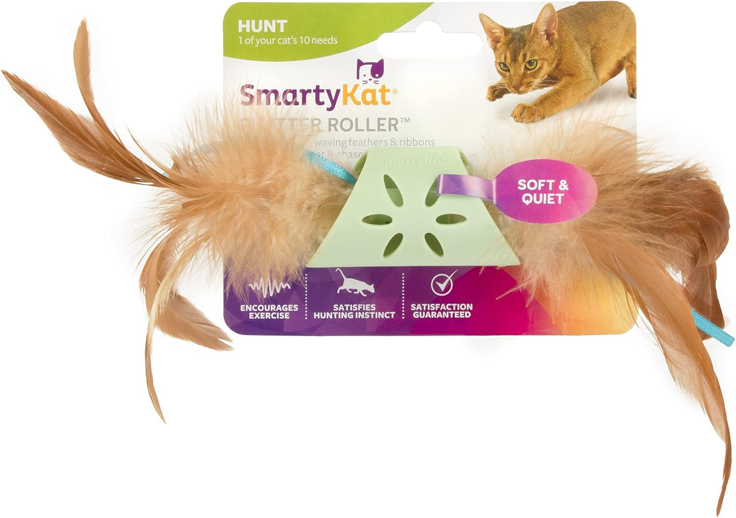 SmartyKat Flutter Roller Feather & Ribbon Chase Cat Toy - Green, One Size