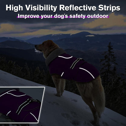 Lelepet Warm Dog Winter Coats for Extra Large Dogs Waterproof Dog Jacket Reflective Pet Fleece Vest Windproof Cold Weather Coats with Adjustable Buckle & Leash Hole, Purple, XXXL