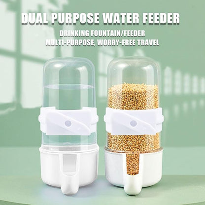 Automatic Bird Feeder and Water Dispenser, 2PCS Cage Accessories for Parrots, Budgie, Lovebirds, Parakeet, Cockatiel - Food Seed and Bottle Drinker (White 90ml)