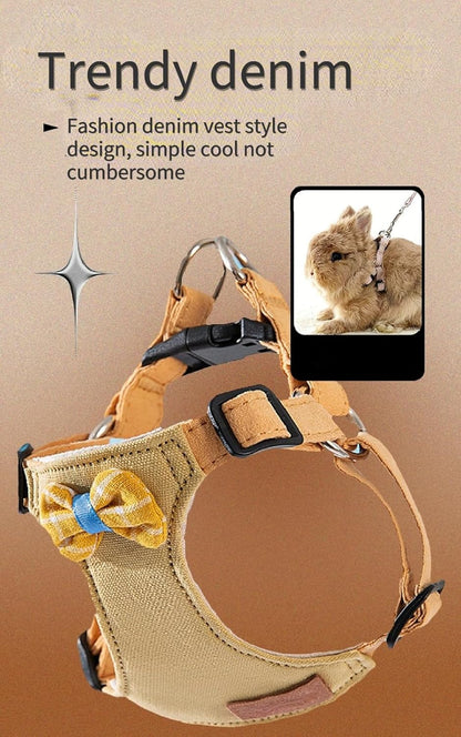 Rabbit Harness and Leash - Adjustable Bunny Harness Escape Proof for Walking Runnig Hiking Camping Outdoor - Cute Small Animal Harness Leash Set (Small,Pink)