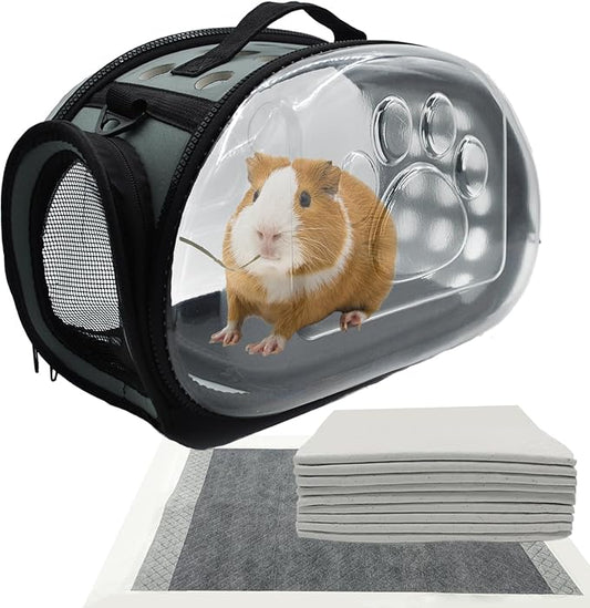 Carrier Bag for Guinea Pig,Portable Small Animal Carriers Pouch,Outgoing Rabbit Travel Carrying Case with 10PCS Disposable Underpads Breathable & Transparent for Hamster Bird Squirrel
