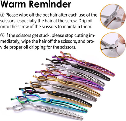 Curved Thinning Shears Dog Grooming 7.5 in Black & Gold Two Color Multipurpose Professional Dog Grooming Scissors for Large Pet 66 Teeth Japan 440C
