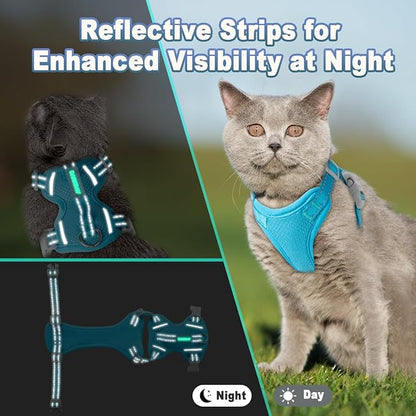 Cat Harness and Leash Set Escape Proof for Kitten Walking, Soft Adjustable Top Handle Vest Harnesses for Cats, Easy Control Breathable Reflective Small Medium Large, Blue,S