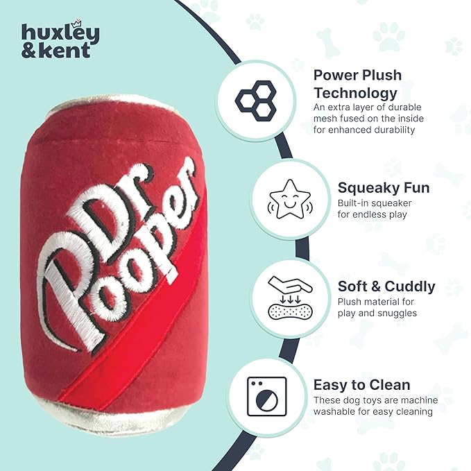 Huxley & Kent Funny Dog Toy w/Squeaker – Power Plush Squeaky Dog Toys for Small, Medium & Large Dogs – Soft Stuffed Animal for Indoor Play & Fetch - Dr Pooper, Small