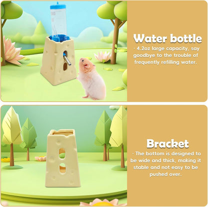 PINVNBY Ceramic Hamsters Hideout, Hamster Food Bowl and Water Bottle with Stand Ceramic Cheese Hamster Cage Accessories for Campbell Gerbil Dwarf to Eat Drink and Play in Habitat(4 PCS)