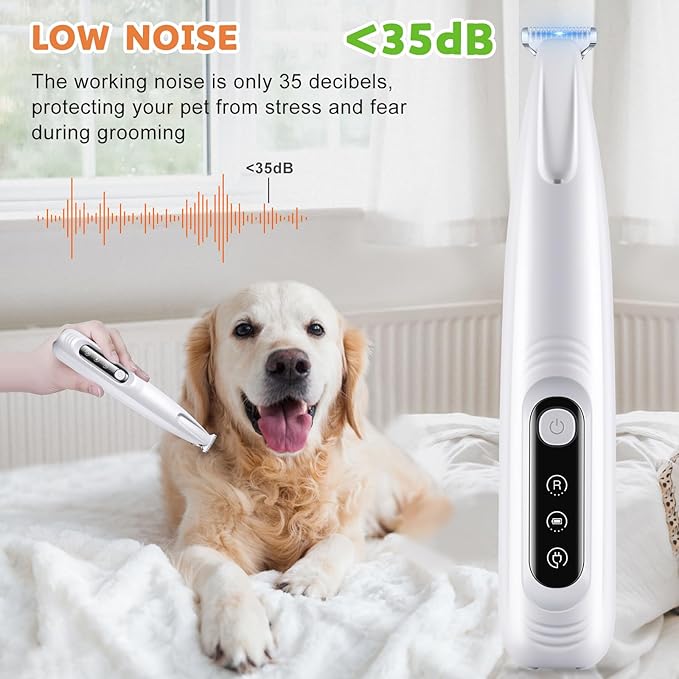 Dog Paw Trimmer with LED Light, 18mm Widen Blade, 35dB Low Noise, LED Display, Fully Waterproof, USB Rechargeable Pet Hair Trimmer for Dogs Cats Trimming Paws, Eyes, Ears, Face and Rump