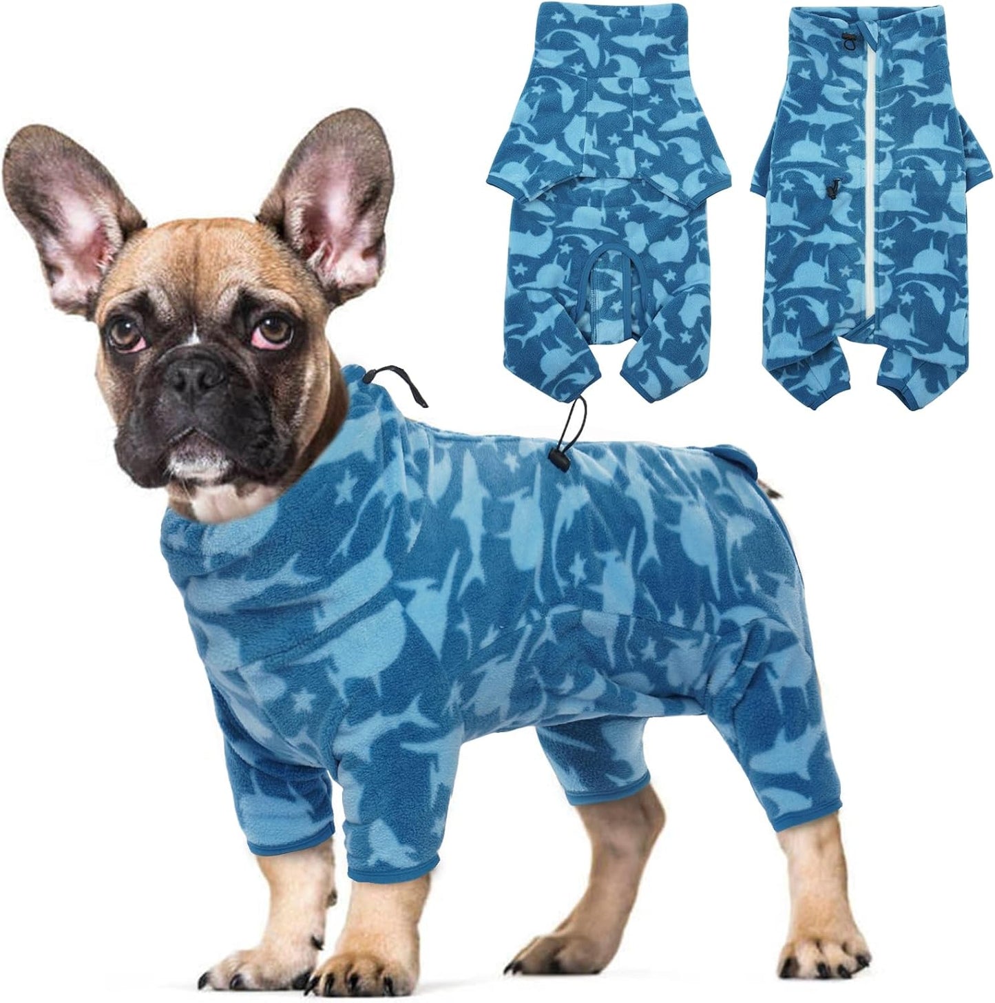 ROZKITCH Fleece Pajamas for Large Dogs, Pet Windproof Warm Cold Weather Jacket Vest with Luminous Zipper, Jumpsuit Apparel Outfit Clothes for Large Giant Dog Shark 4XL