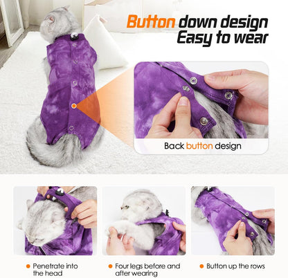 Purrfect Recovery Suit for Cats - Abdominal Wound Protection, Cone Alternative, Purple M